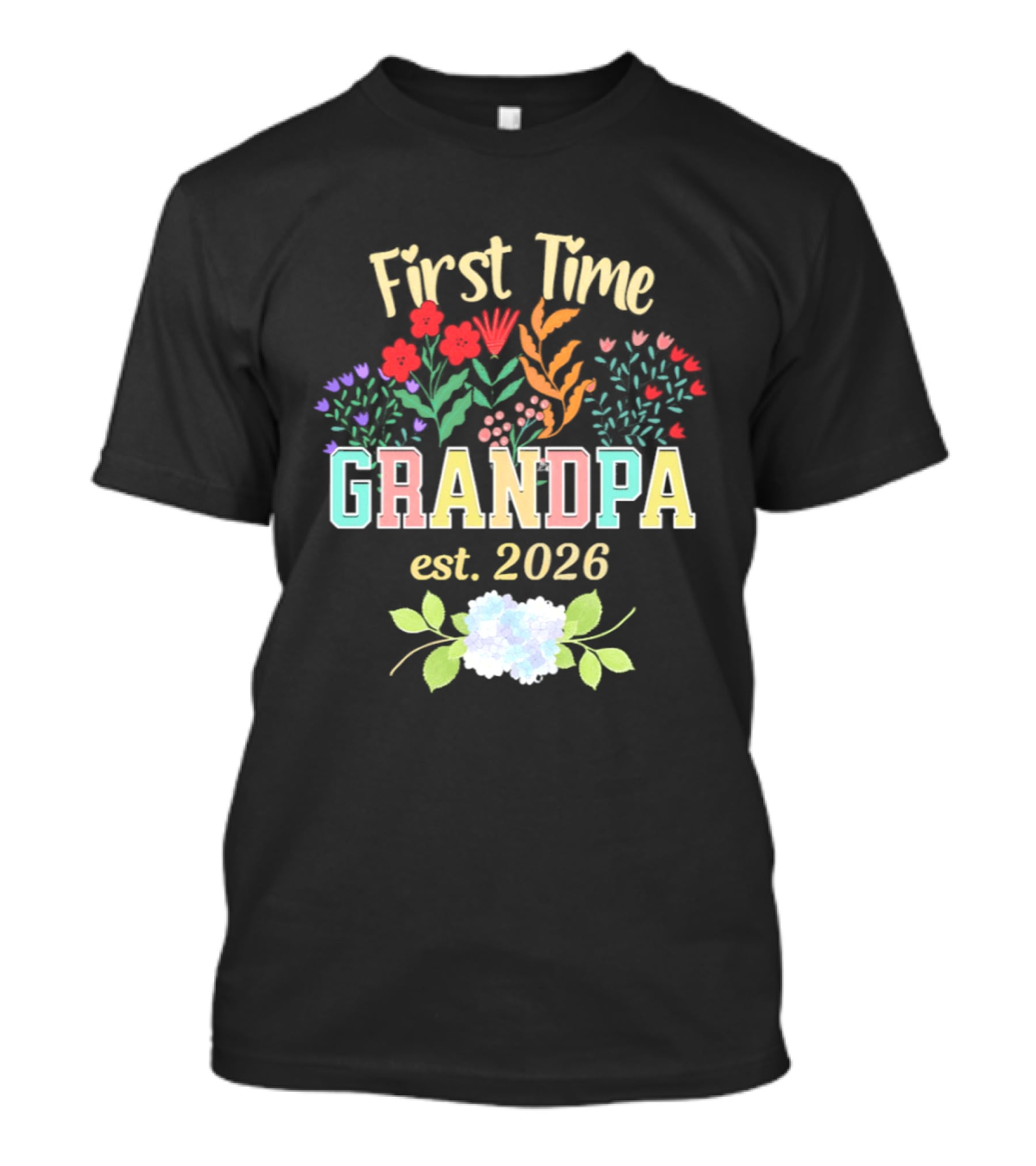 First Time Grandpa Est 2026 Floral Flowers And Leaves T-Shirt