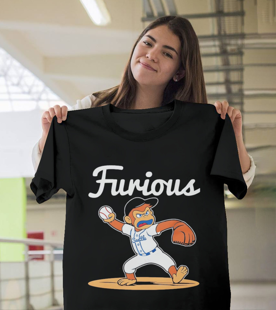 Furious George Seattle Baseball Monkey Pitcher T-Shirt