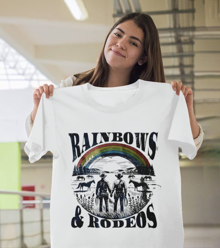 Rainbows Rodeos Western LGBT Pride Cowboys And Horses T-Shirt