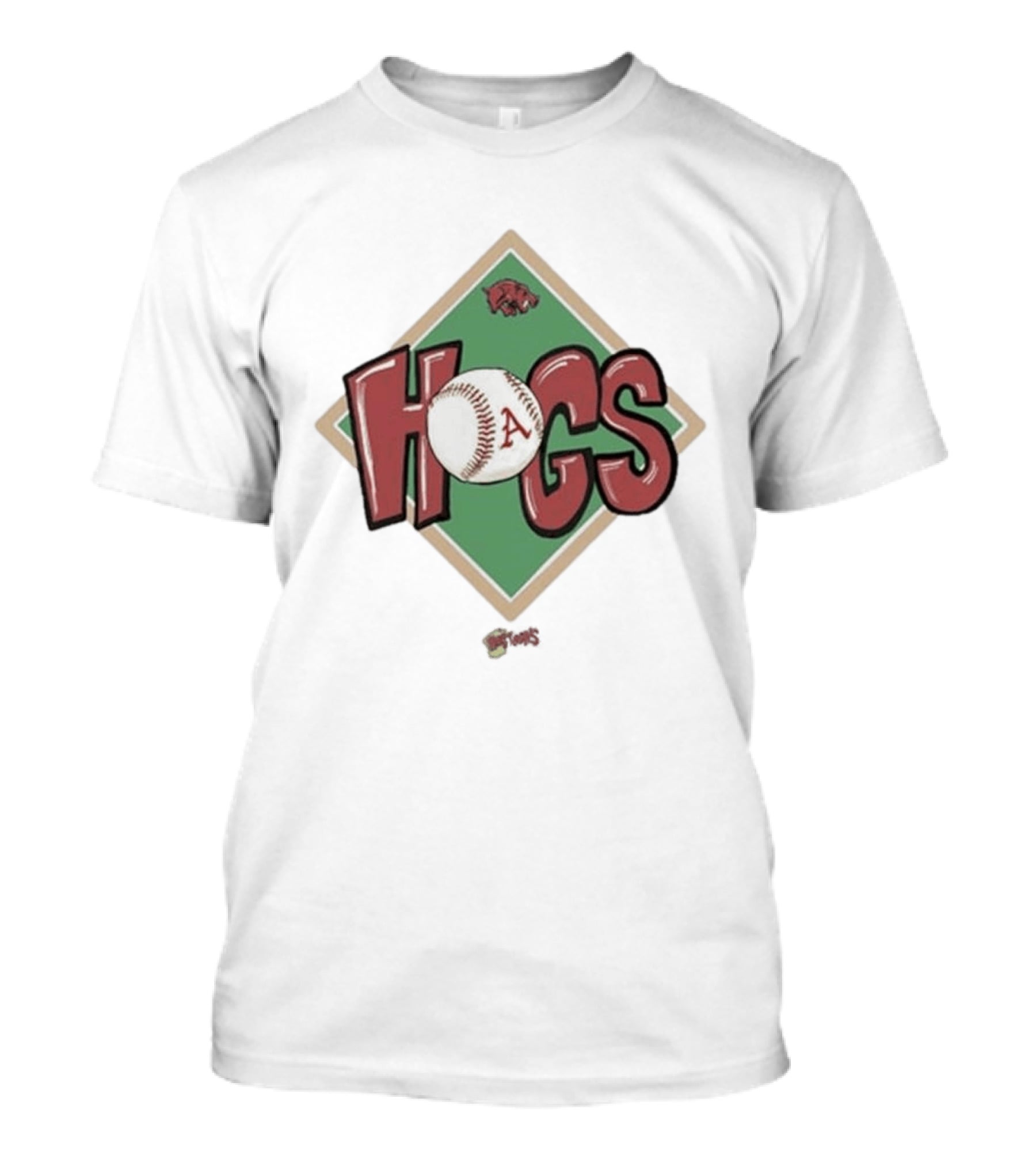 Arkansas Razorbacks Hogs Baseball Diamond Cartoon T-Shirt