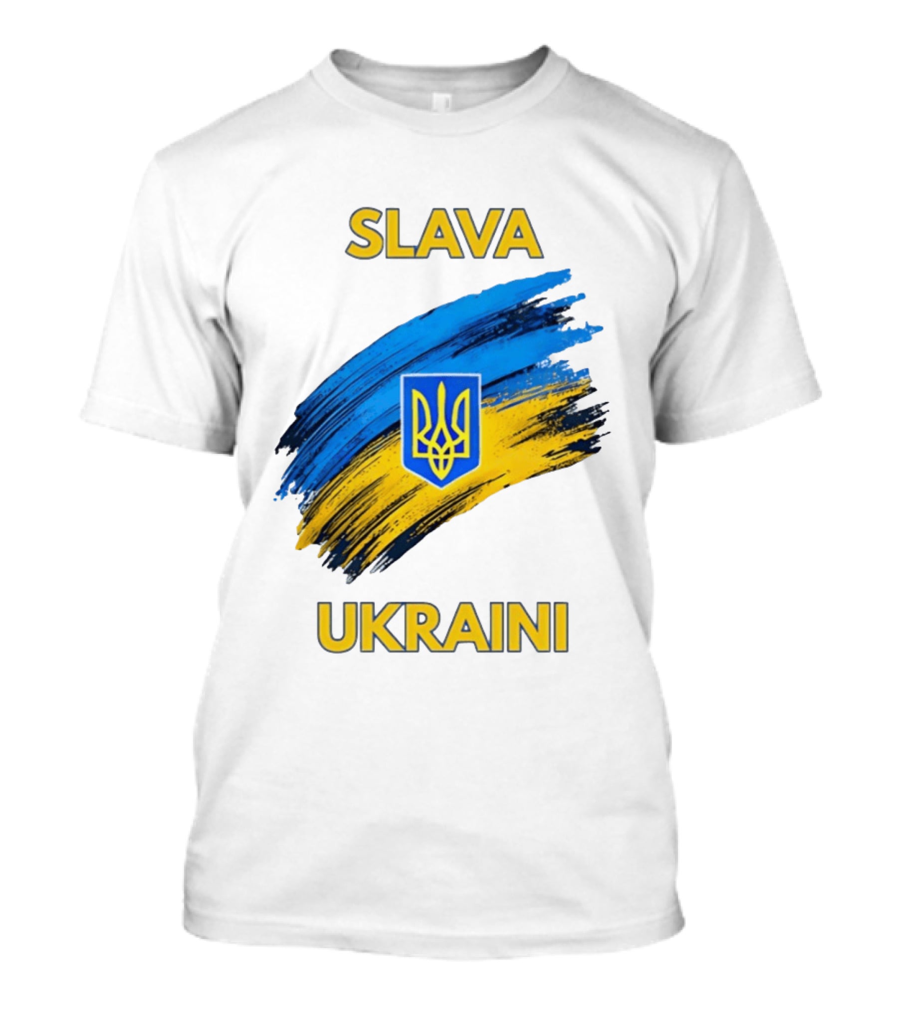 Slava Ukraini Emblem With Blue And Yellow Brush Strokes T-Shirt