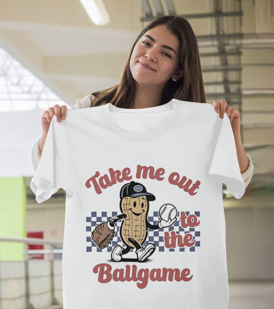 Take Me Out To The Ballgame Peanut Baseball Player With Glove And Bat T-Shirt