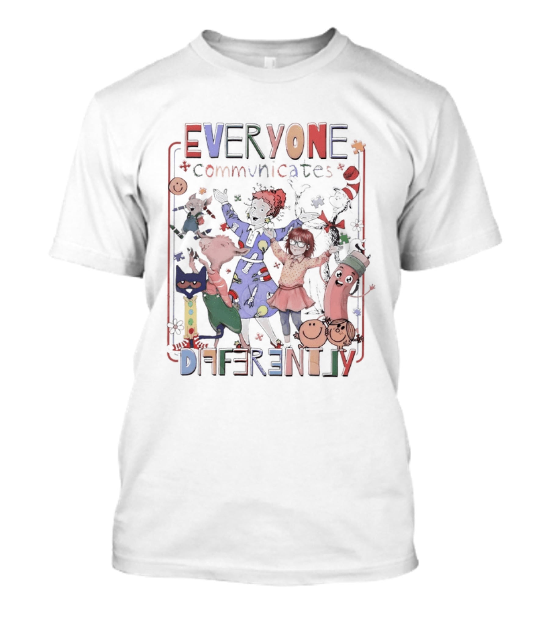 Everyone Communicates Differently Emotion Cartoon Autism Teacher T-Shirt