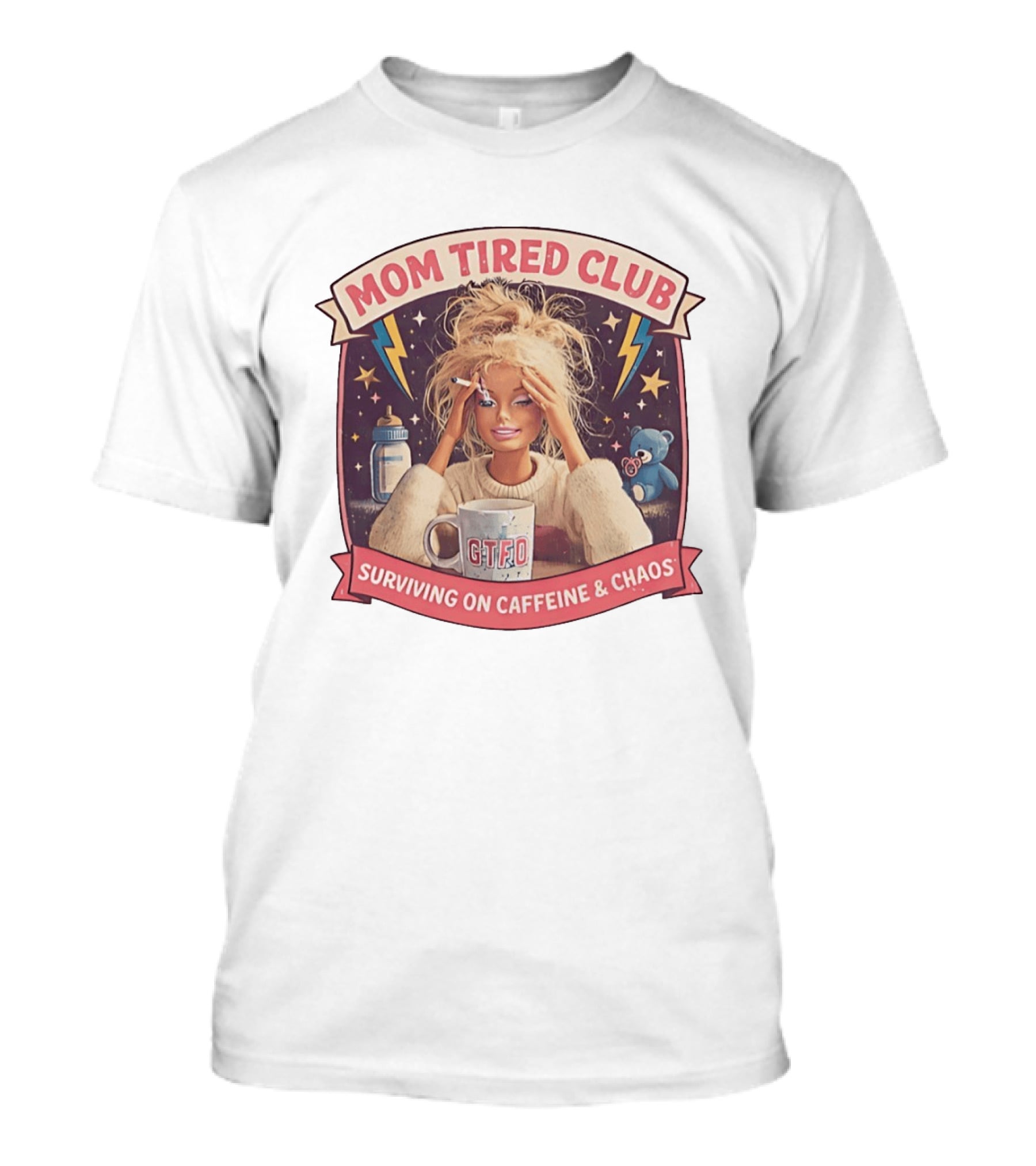 Mom Tired Club Surviving On Caffeine And Chaos Baby Doll T-Shirt