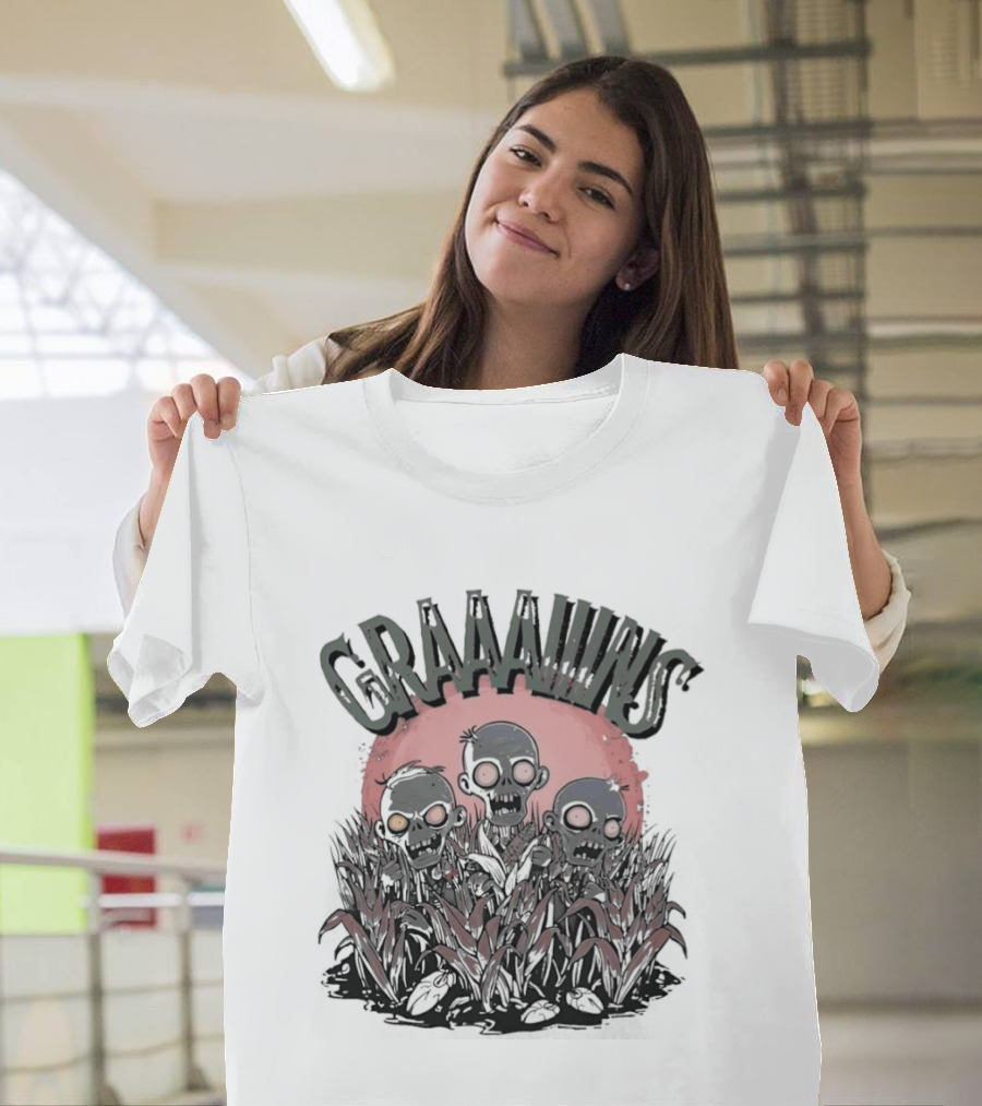 Zombie Graaains Creepy Undead Rising In Cornfield Night Scene T-Shirt