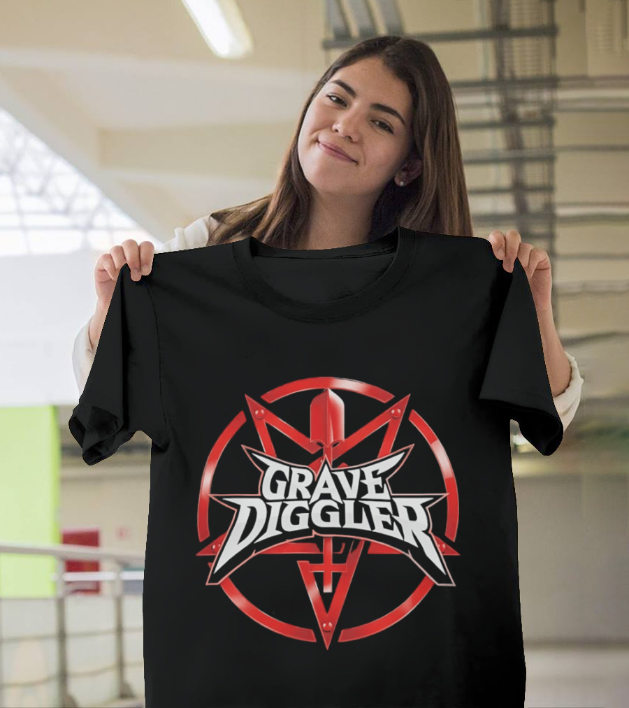 Grave Diggler Red Symbol With Cross And Sword T-Shirt