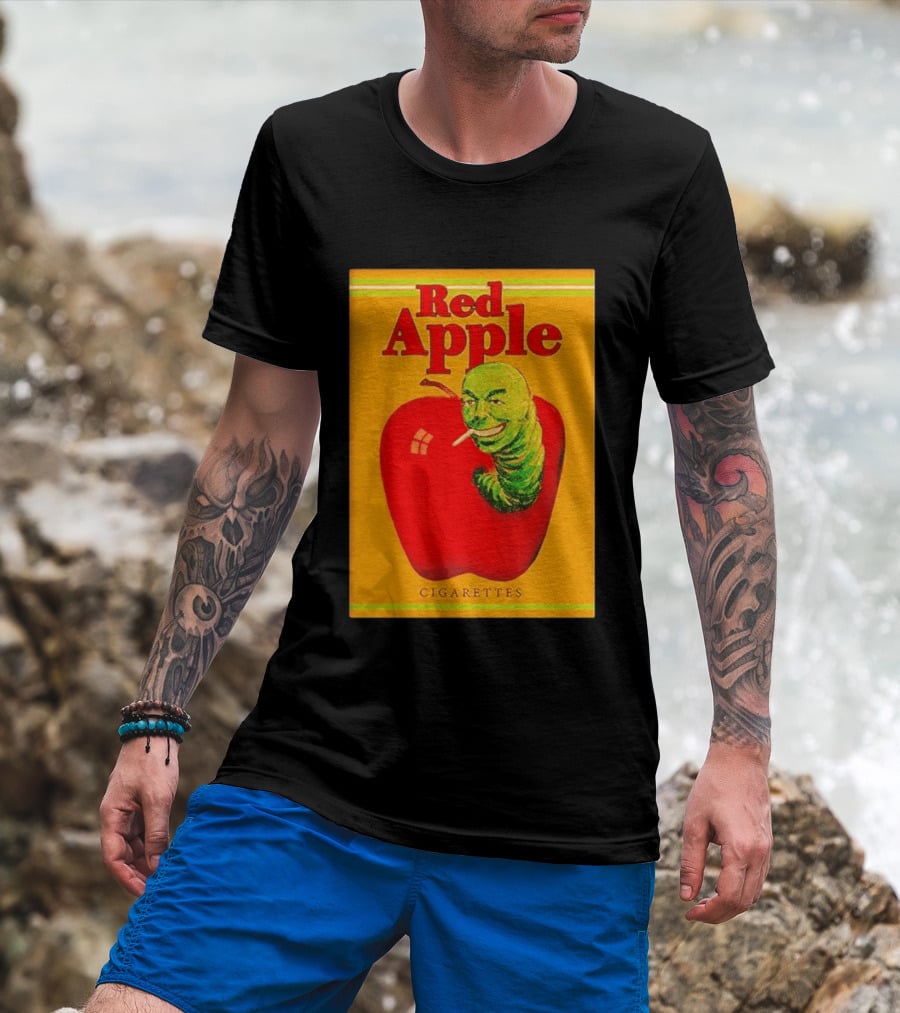 Red Apple Cigarettes Worm Character On Apple T-Shirt