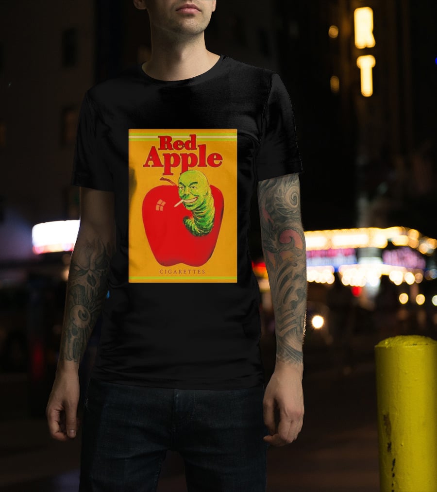 Red Apple Cigarettes Worm Character On Apple T-Shirt