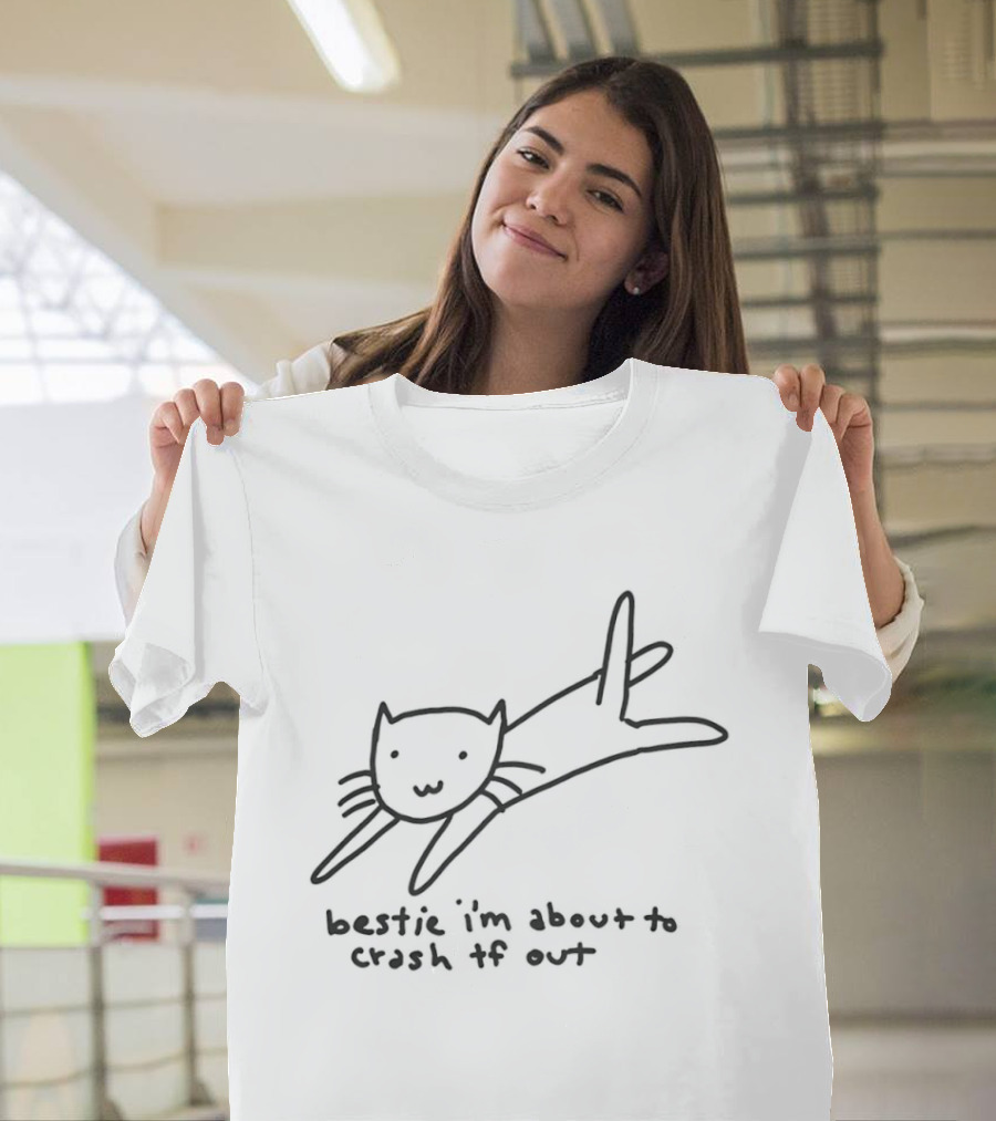 Bestie I'm About To Crash Out Cat Drawing T-Shirt