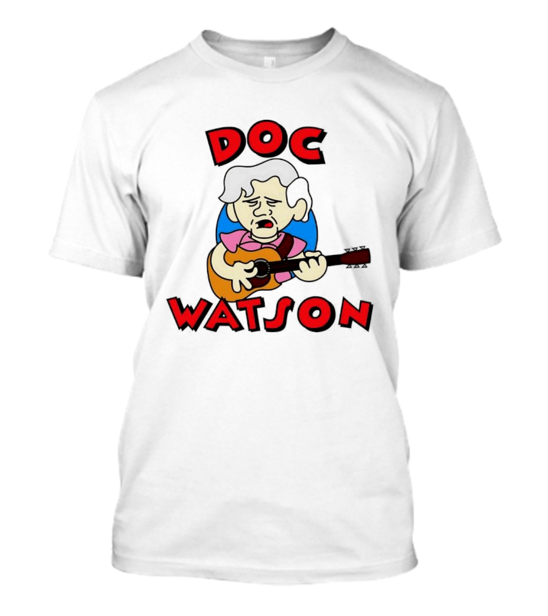 Doc Watson Cartoon Guitar Player Iconic Folk Music Legend T-Shirt