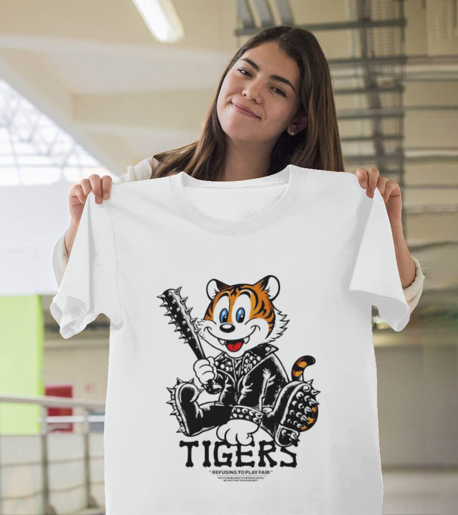 Tigers Playful Cartoon Character With Spiked Bat T-Shirt