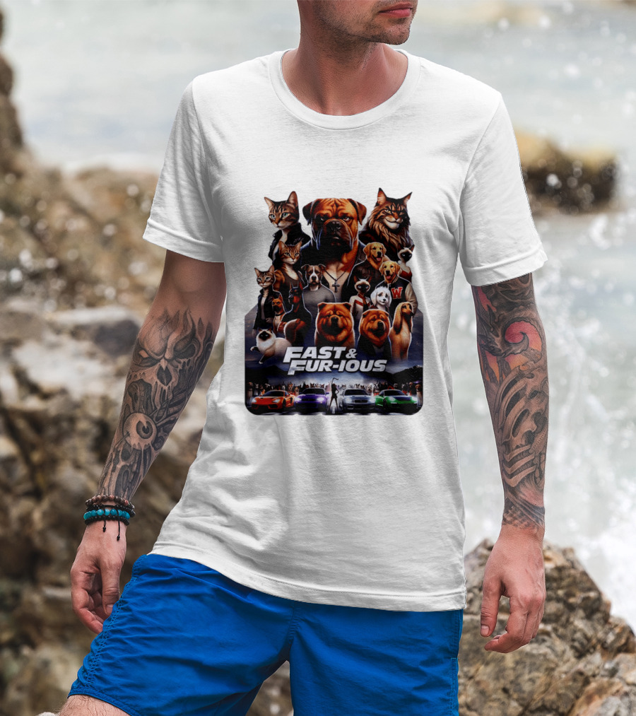 Fast & Fur Ious Dogs And Cats Mashup With Cars T-Shirt