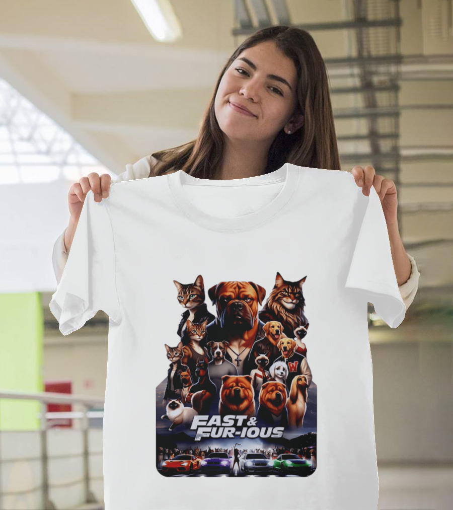 Fast & Fur Ious Dogs And Cats Mashup With Cars T-Shirt