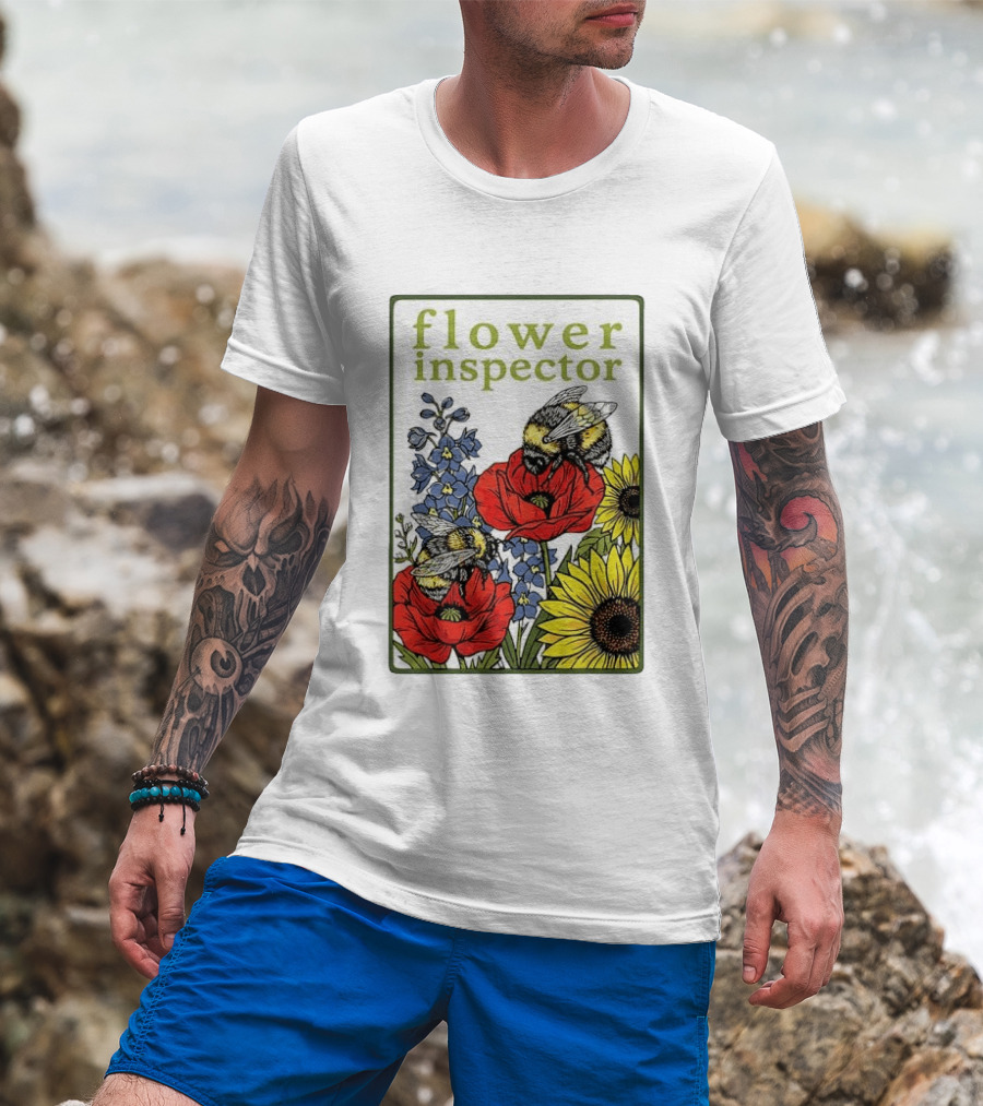 Flower Inspector Bees On Poppy Sunflower Bluebell Blossom T-Shirt