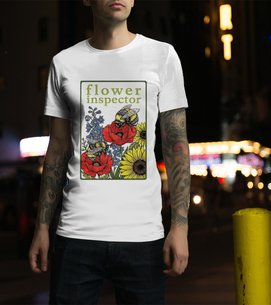 Flower Inspector Bees On Poppy Sunflower Bluebell Blossom T-Shirt