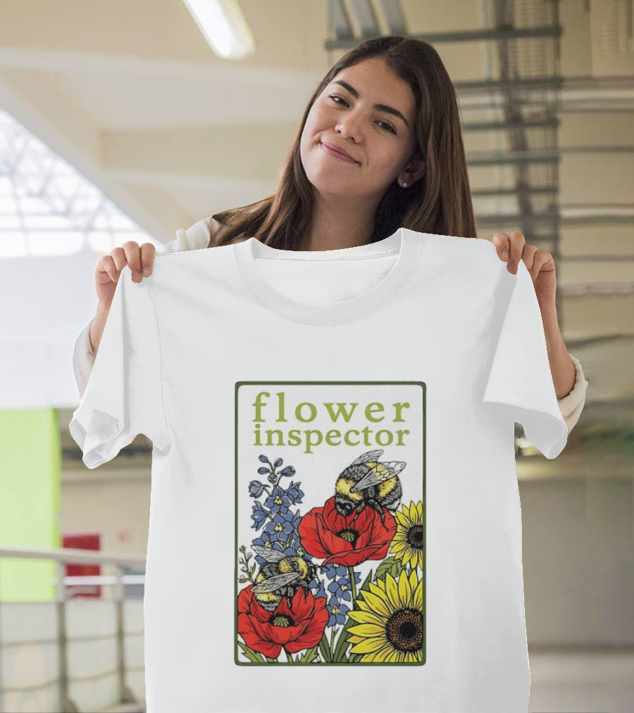 Flower Inspector Bees On Poppy Sunflower Bluebell Blossom T-Shirt