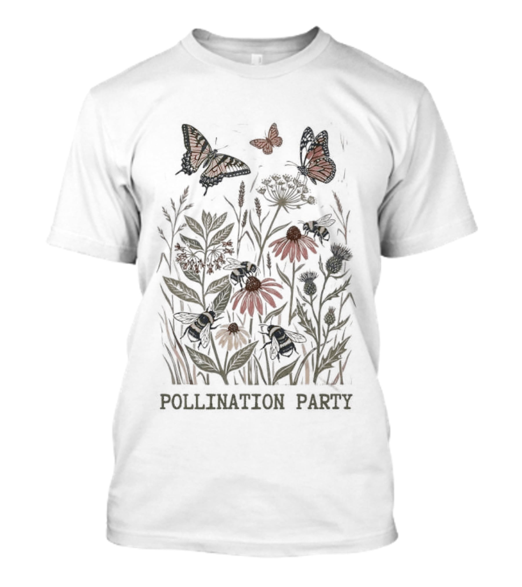 Pollination Party Flower Butterflies And Blooms T-Shirt