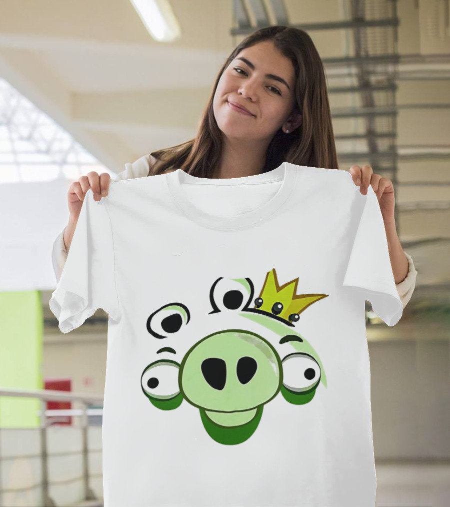 Angry Birds King Pig Big Face Green Crown T-Shirt