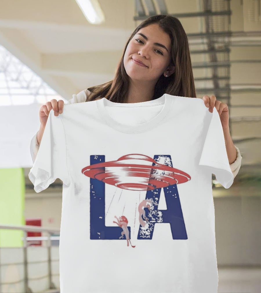 Los Angeles Spaceship Over LA Bold Letters T-Shirt