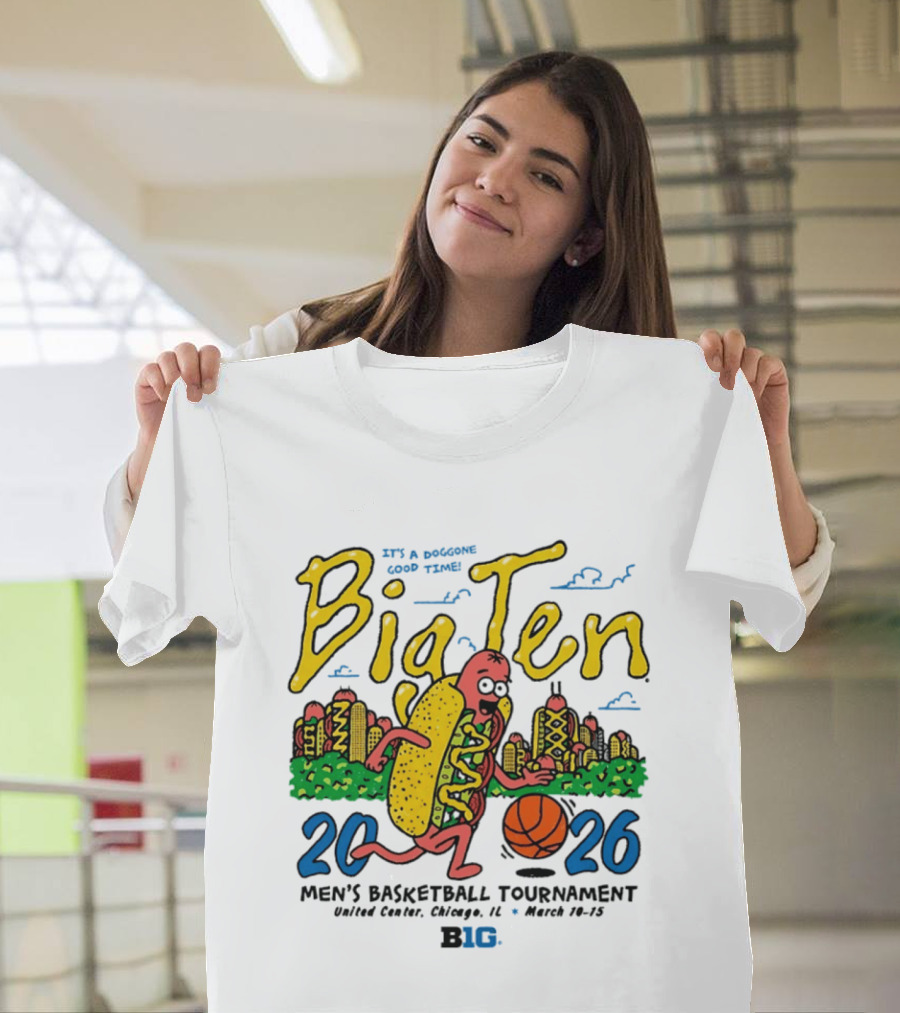 Big Ten 2026 Men's Basketball Tournament United Center Chicago March 11 15 Hot Dog Cityscape Basketball T-Shirt