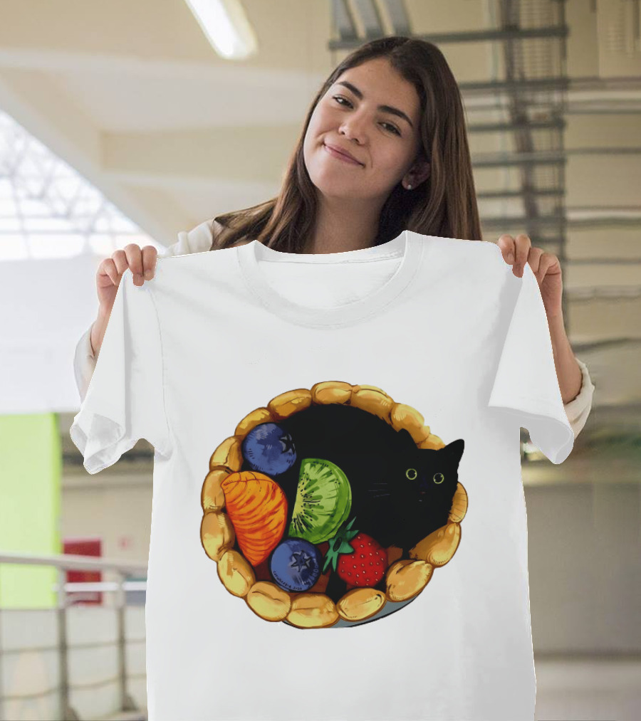 Black Cat Surrounded By Mixed Fruit Tart T-Shirt