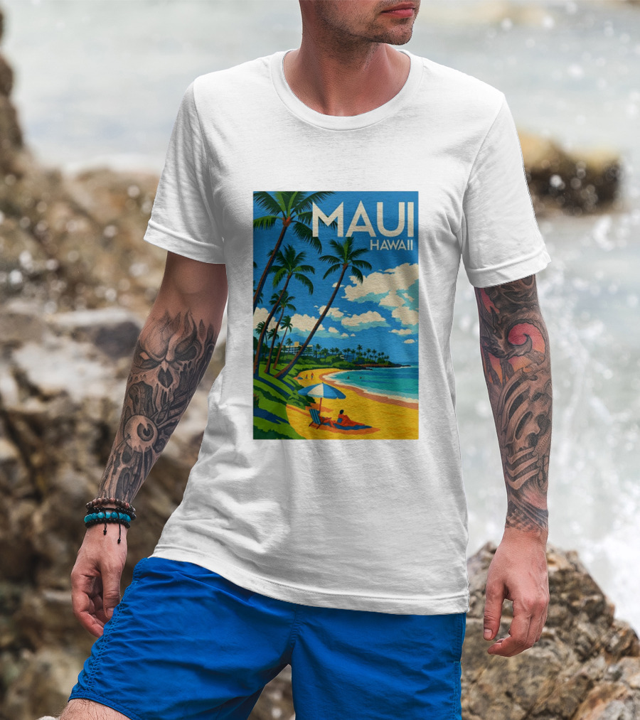 Maui Hawaii Palm Trees Beach Scene T-Shirt