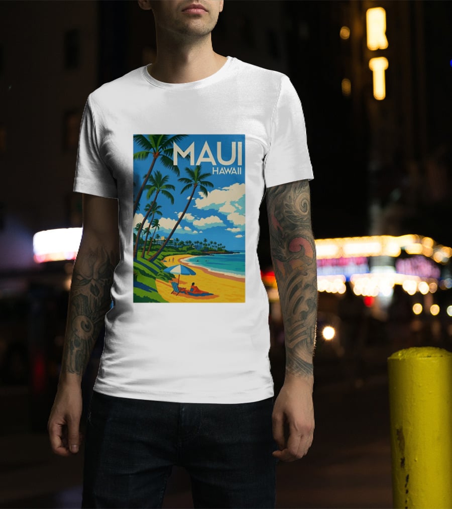 Maui Hawaii Palm Trees Beach Scene T-Shirt