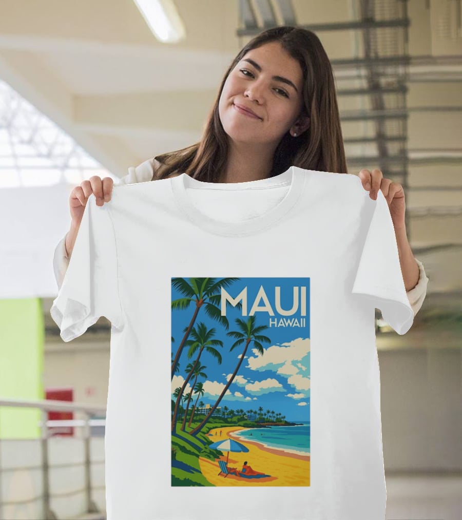 Maui Hawaii Palm Trees Beach Scene T-Shirt