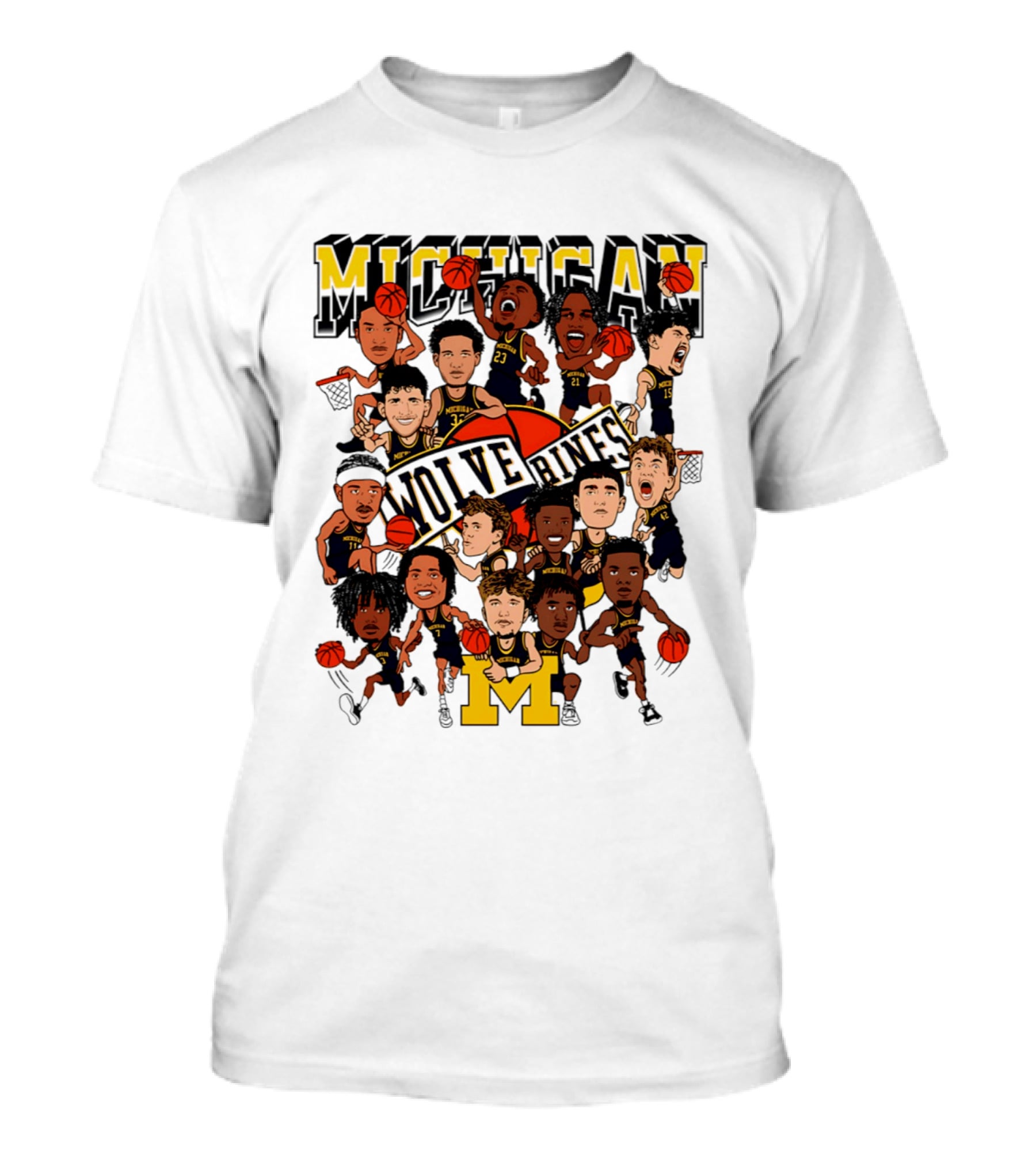 Michigan Wolverines Basketball Caricature 2026 Team Players T-Shirt