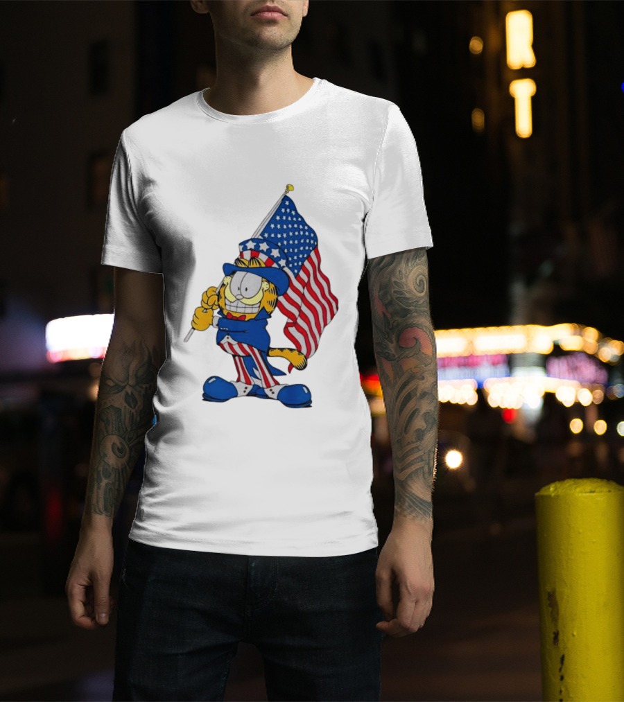 Orange Cat 250 Years Of Freedom Garfield Uncle Sam American Flag T-Shirt