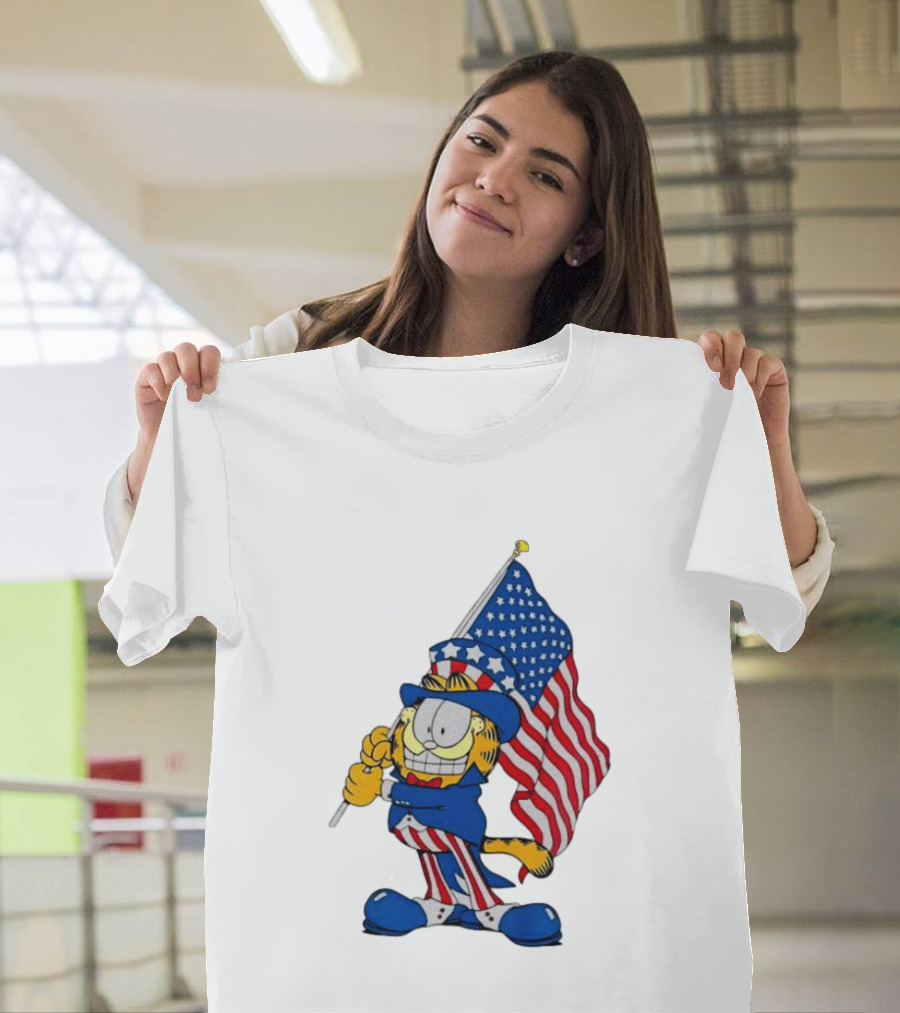 Orange Cat 250 Years Of Freedom Garfield Uncle Sam American Flag T-Shirt