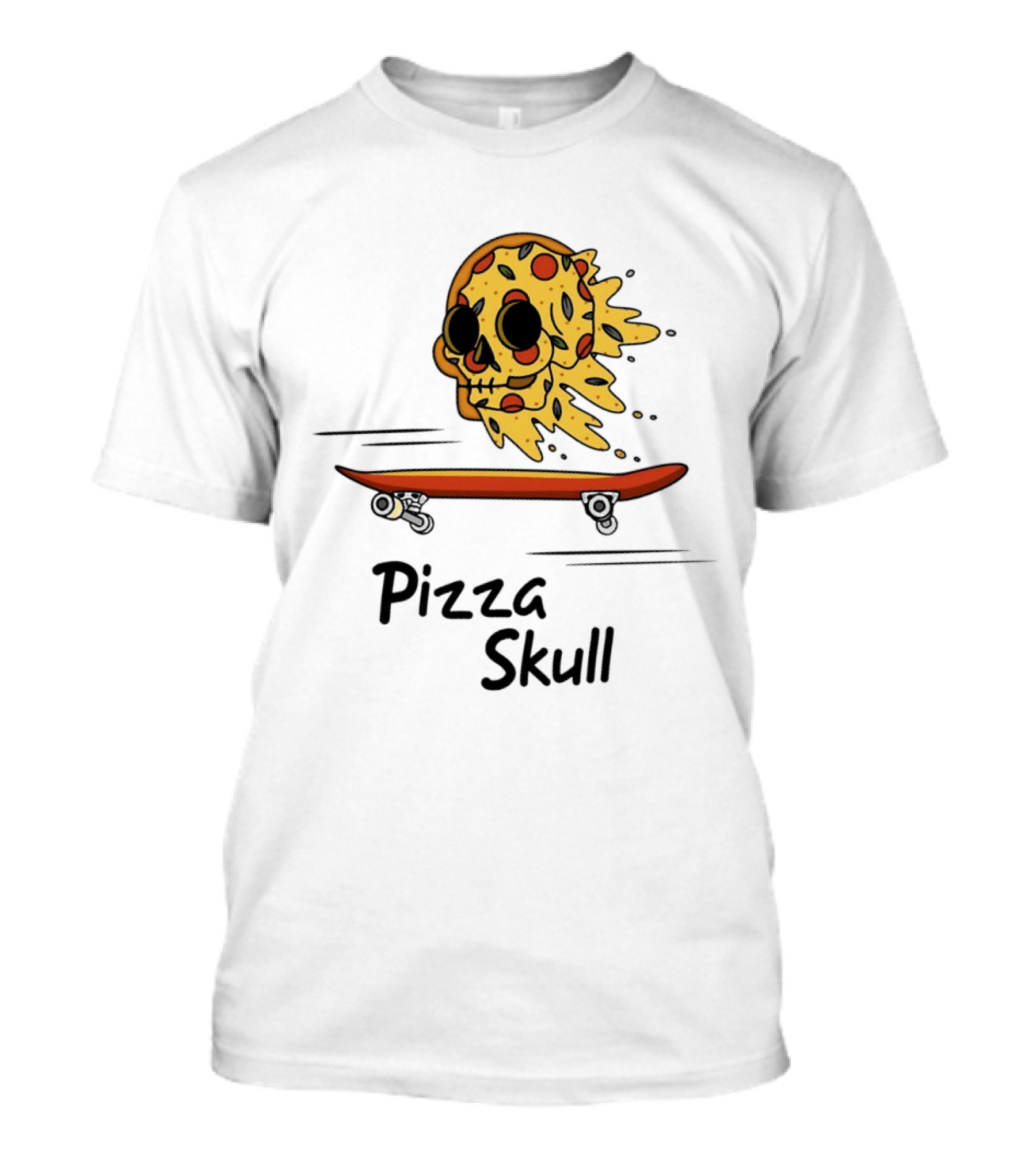 Pizza Skull Melting Slice Skateboard T-Shirt