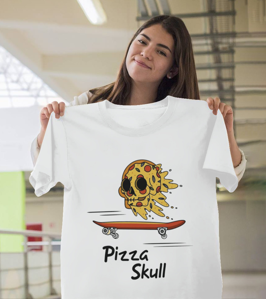 Pizza Skull Melting Slice Skateboard T-Shirt