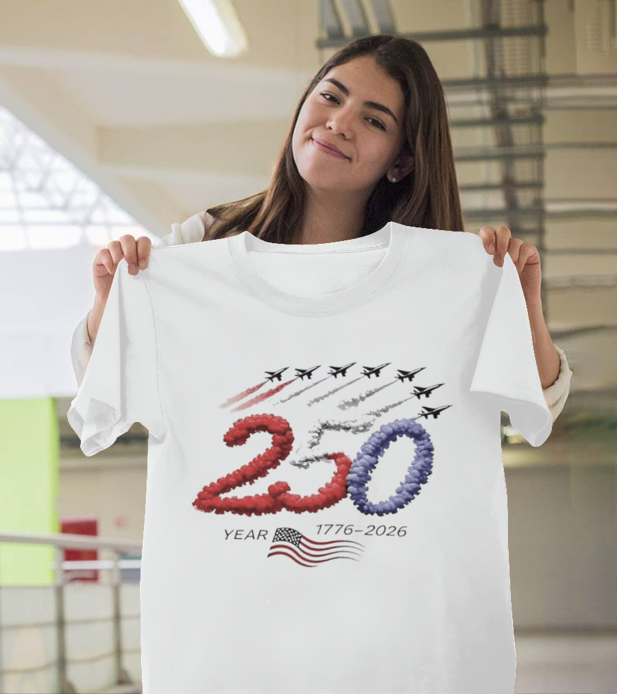 250 Year Anniversary USA Plane Smoke With American Flag T-Shirt