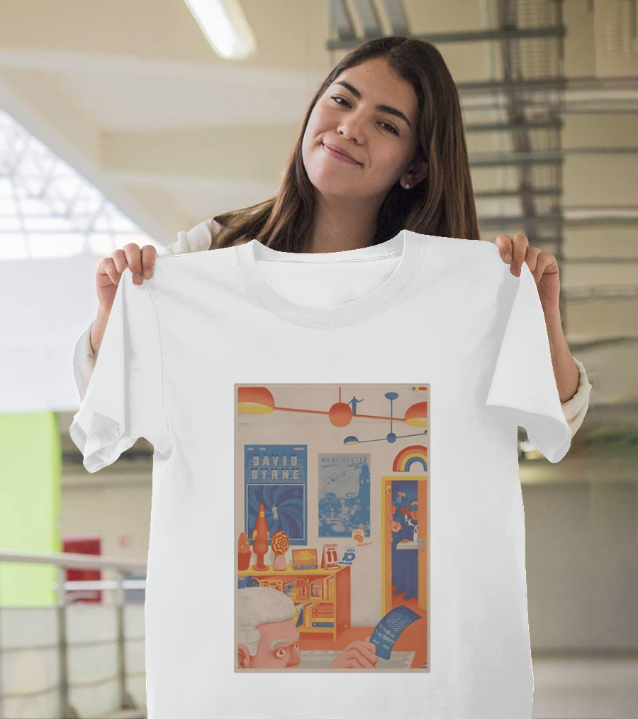 David Byrne O2 Apollo Manchester UK March 10 11 2026 Lobby Scene With Bold Colors And Retro Vibe T-Shirt
