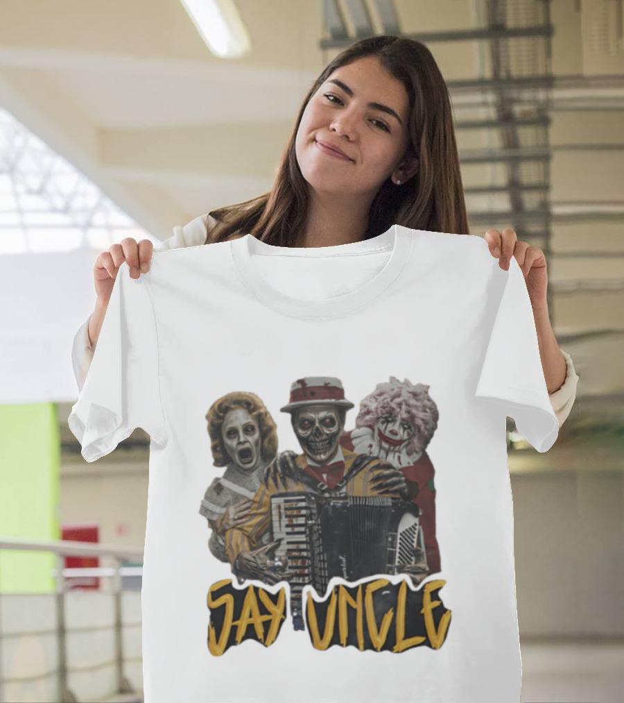 Say Uncle Ghost Clown Skeleton Playing Accordion Haunted Uncle Al T-Shirt