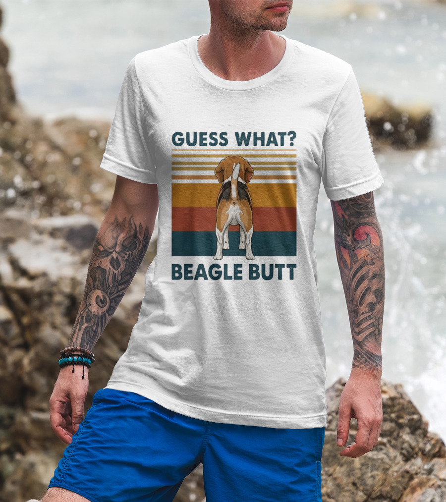 Guess What Beagle Butt Retro Stripes T-Shirt