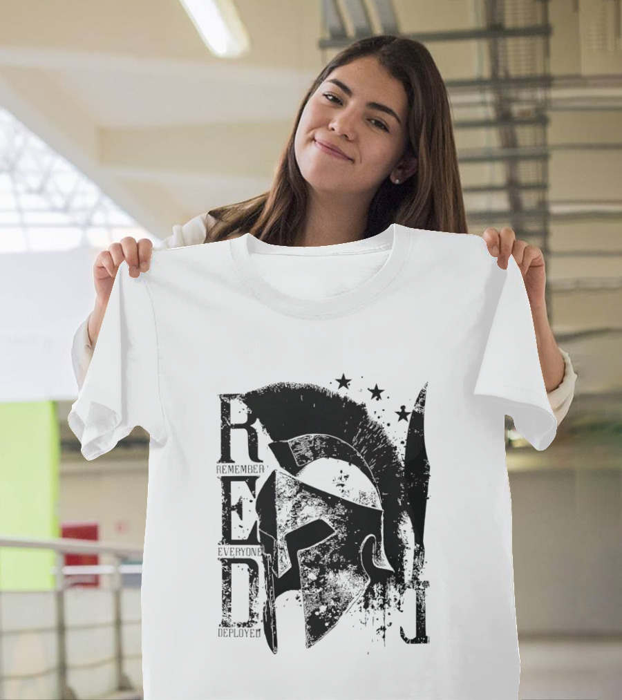 R.E.D. Remember Everyone Deployed Spartan Helmet Stars T-Shirt