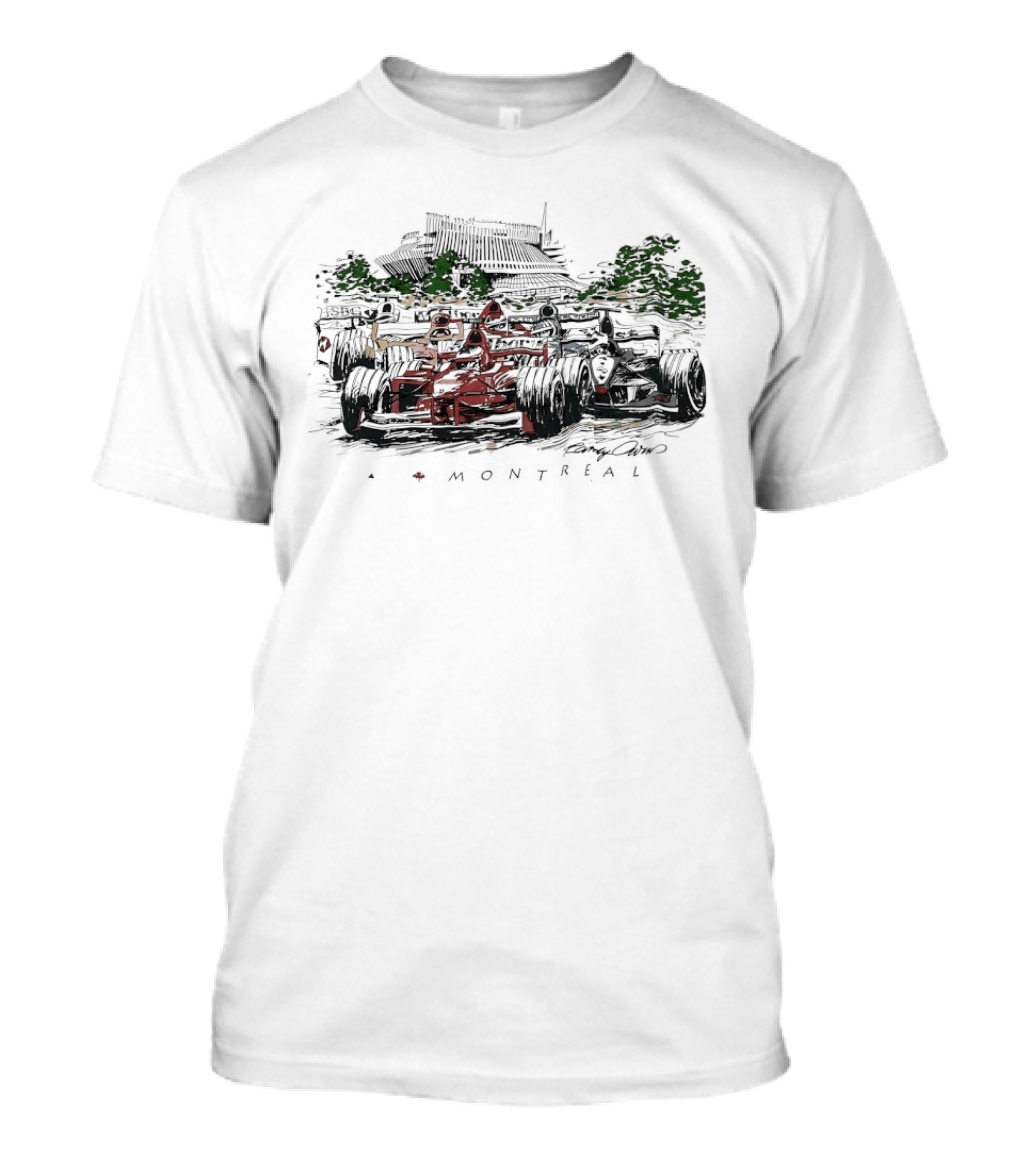 Montreal Grand Prix F1 Racing Car Scene With Track And Trees T-Shirt