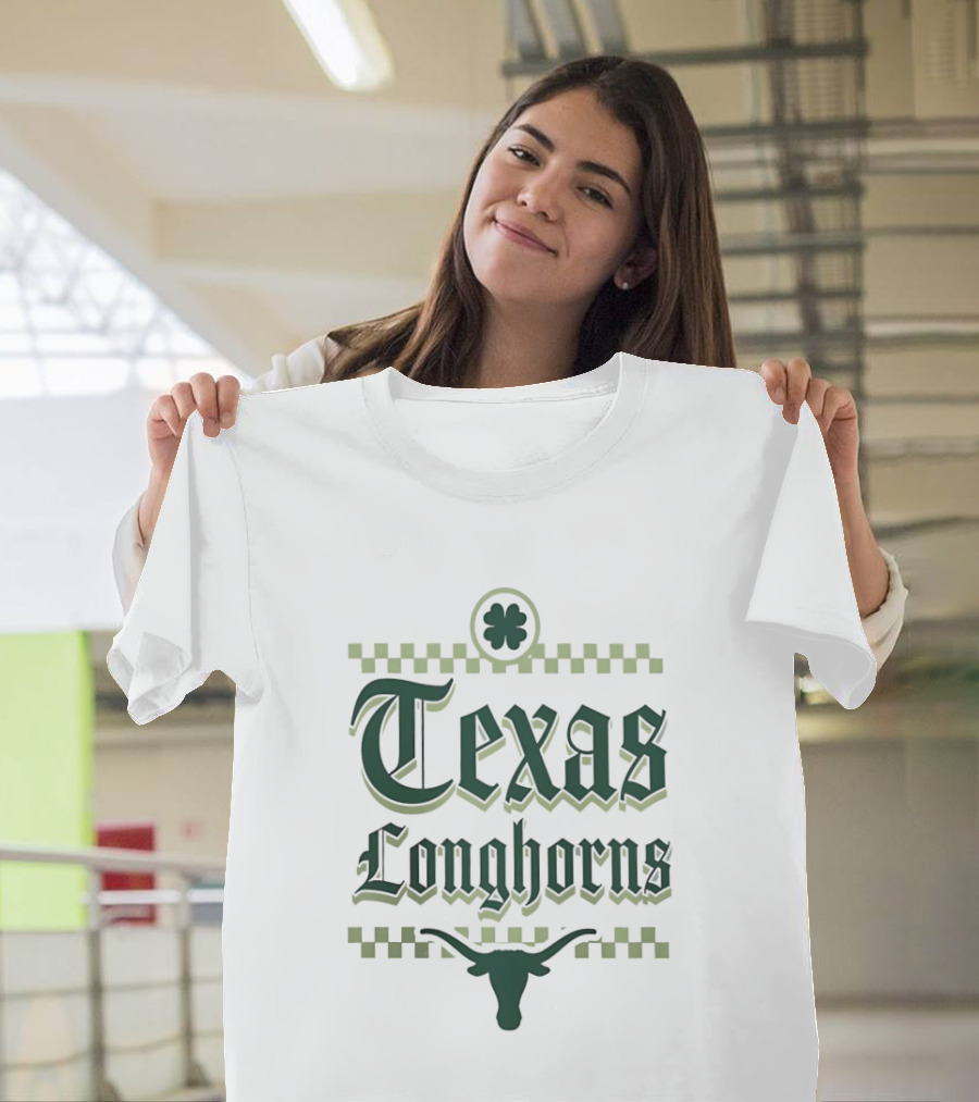 Texas Longhorns St Patrick's Day Clover Shamrock Checkerboard T-Shirt
