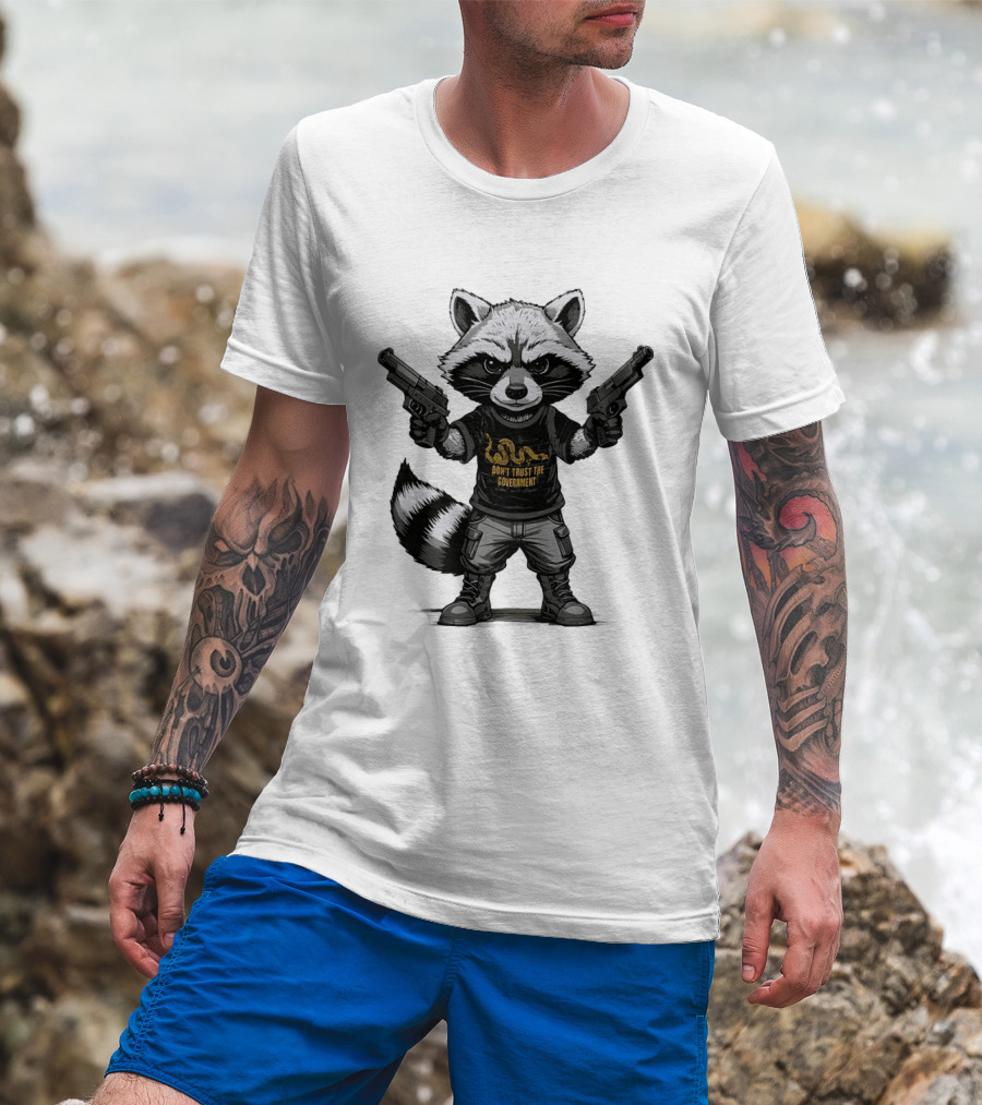 Raccoon With Dual Guns Don't Trust The Government Snake T-Shirt