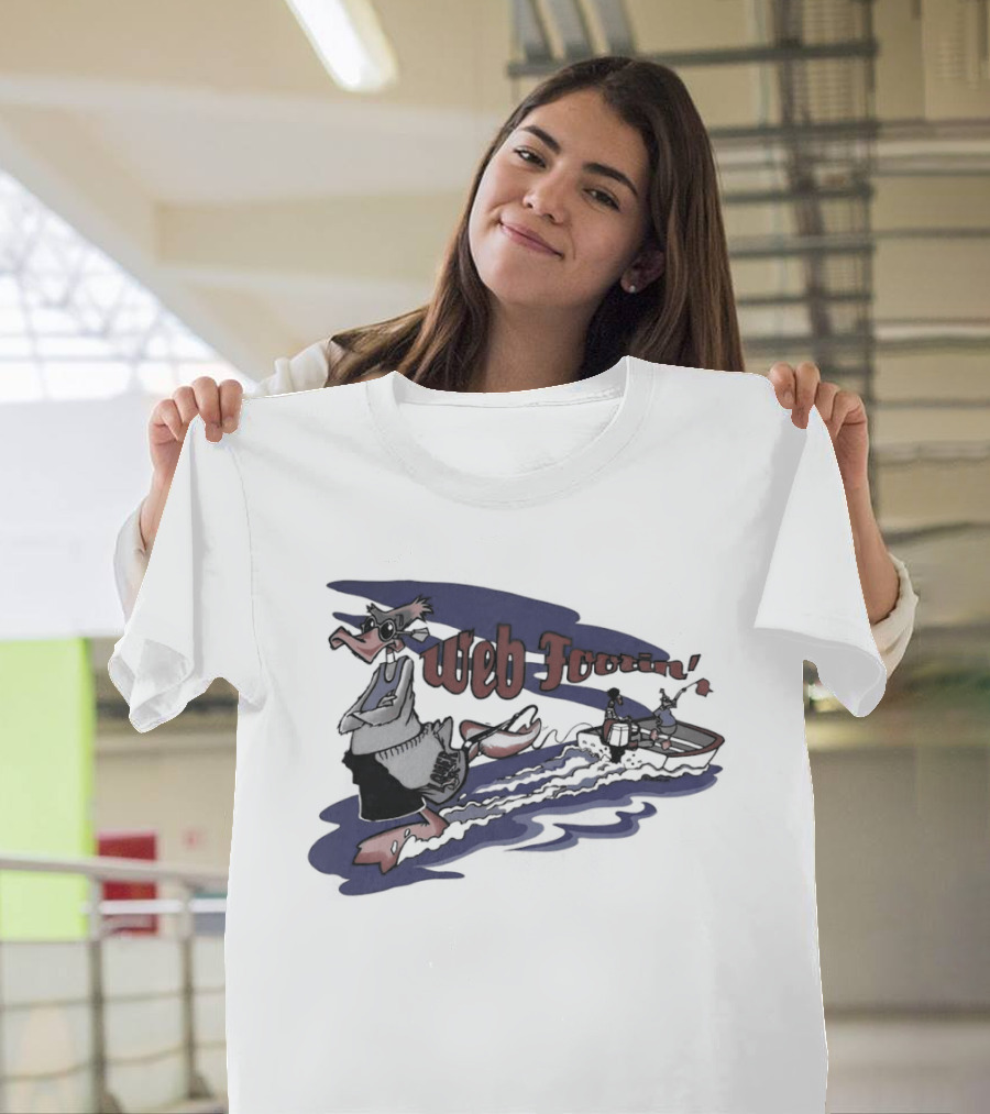 Web Footin' Cartoon Duck Boating Adventure T-Shirt