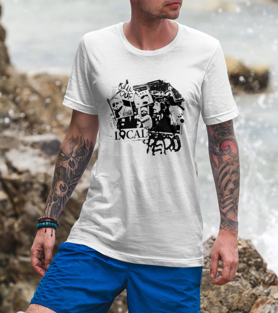 Kill Your Local Hero Revolver Collage Text Faces T-Shirt