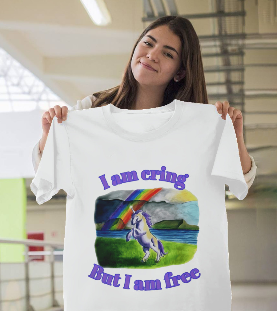 Unicorn I Am Cringe But I Am Free Rainbow Meadow T-Shirt