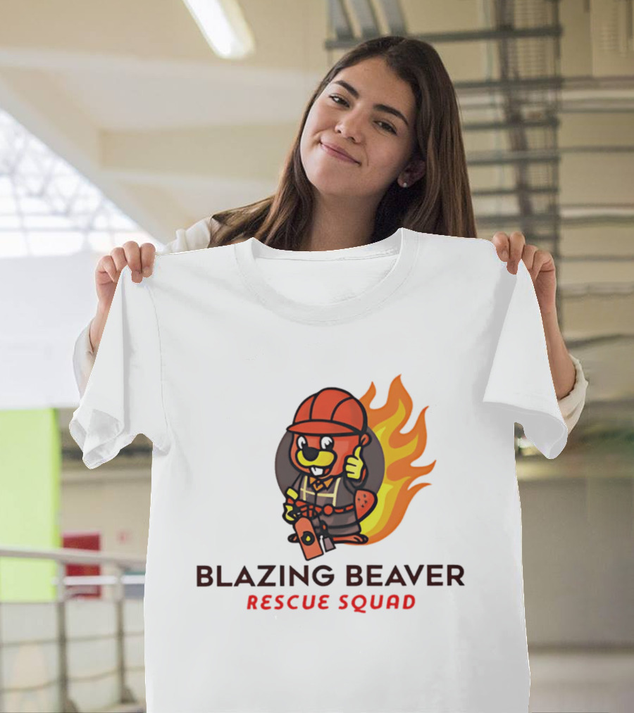 Blazing Beaver Firefighter Mascot Rescue Squad Flame T-Shirt