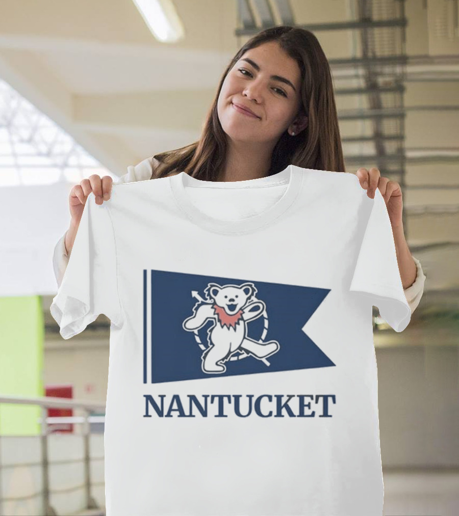 Nantucket Bear With Flag And Pink Scarf T-Shirt