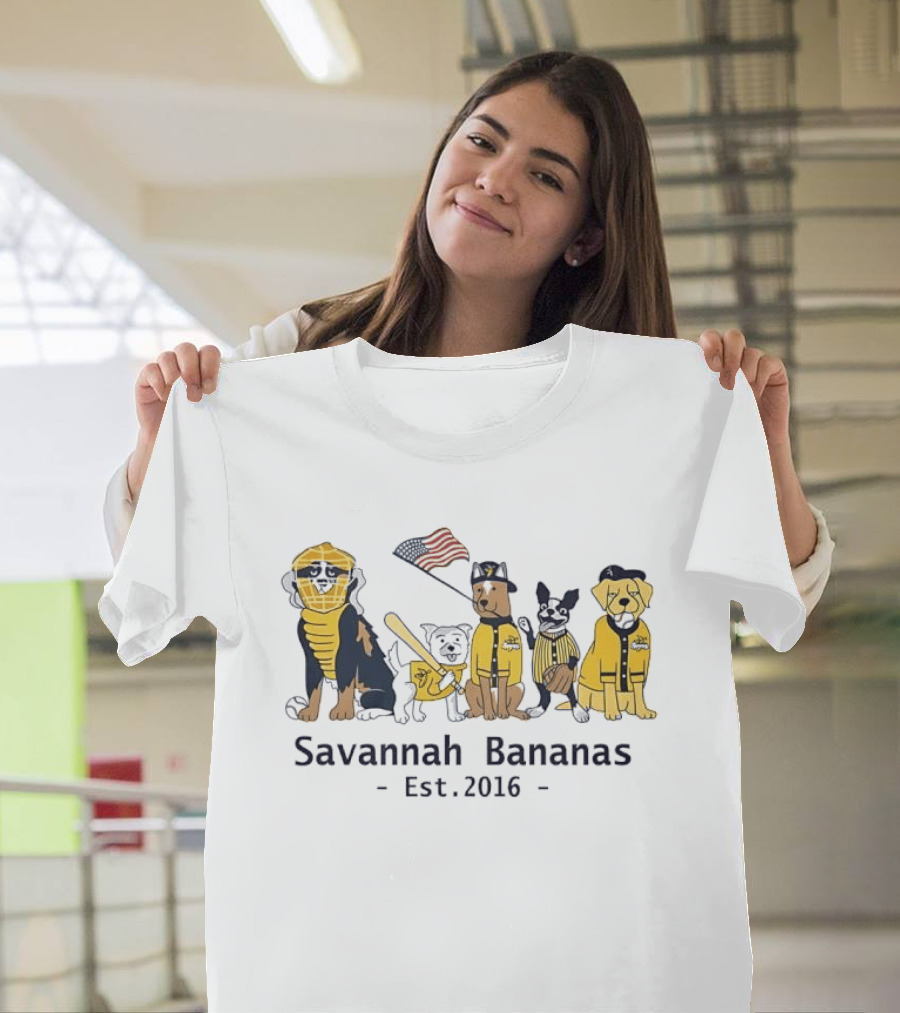 Savannah Bananas Est 2016 Dogs With Baseball And American Flag T-Shirt