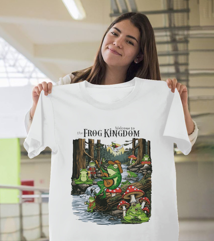 Frog Playing Guitar Forest Gathering Welcome To The Frog Kingdom T-Shirt