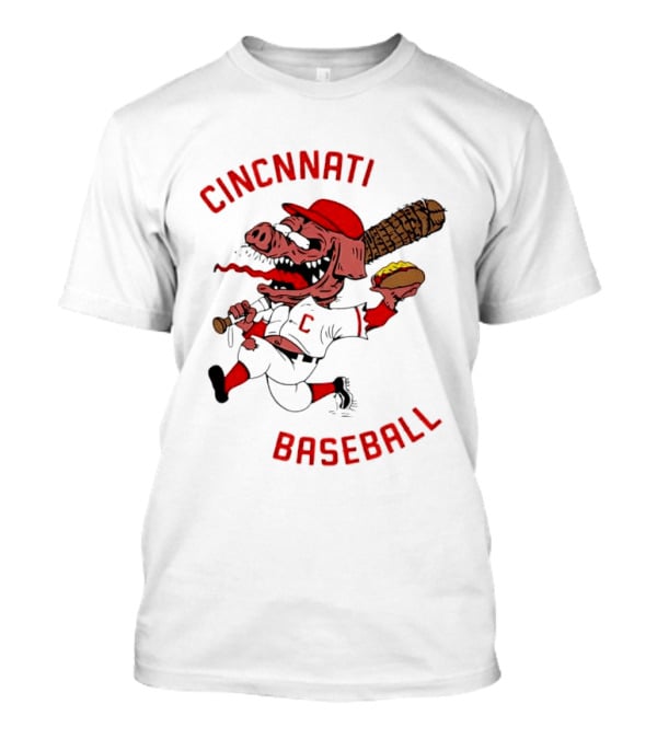 Cincinnati Baseball Pig Holding Hot Dog Bat T-Shirt