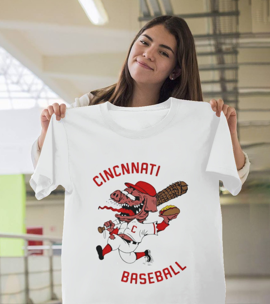 Cincinnati Baseball Pig Holding Hot Dog Bat T-Shirt
